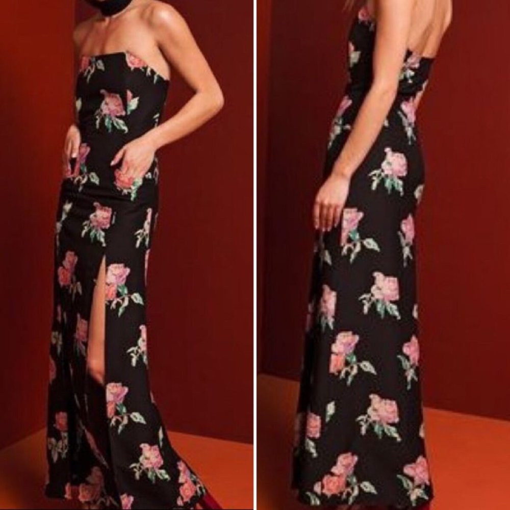 Stone Cold Fox Free People Black Primrose Strapless Linen Silk Maxi Dress 1 NWT